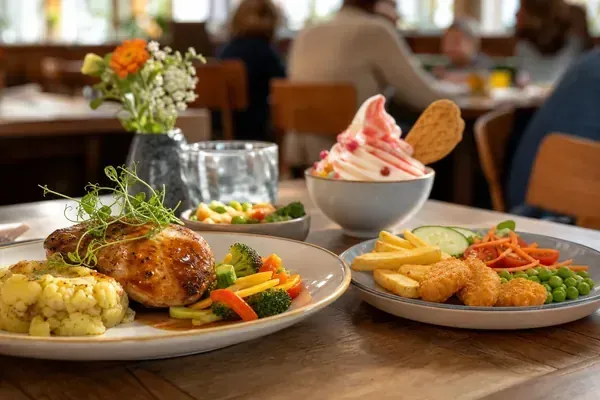 Family dining with kids meal at Casegus