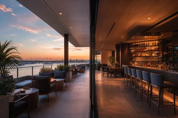 Renovated waterfront terrace at Casegus Marina Lounge